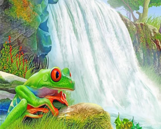 Frog In Waterfall Painting By Numbers Kits