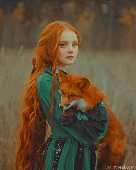 Red Haired Girl With Fox Painting By Numbers Kits