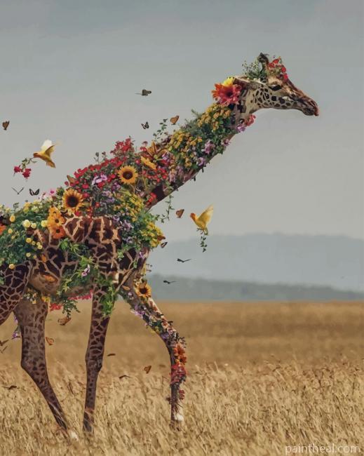 Flowers Giraffe Painting By Numbers Kits