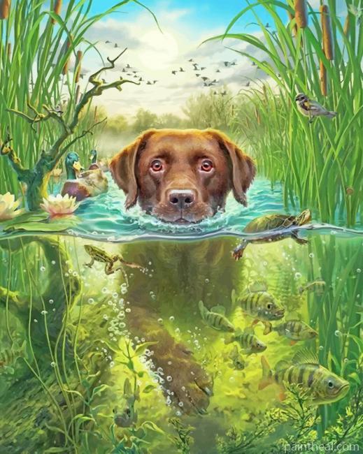 Dog In The Water Painting By Numbers Kits