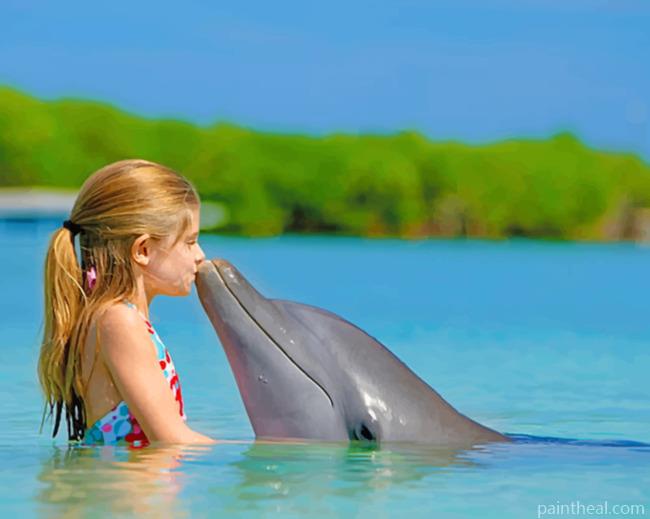 Girl And Dolphin In Maldives Painting By Numbers Kits