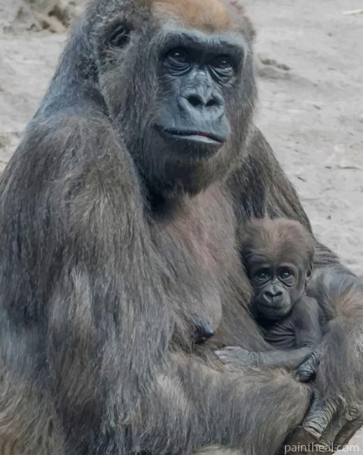 Gorilla And Her Baby Painting By Numbers Kits