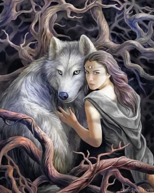Woman And Wolf Art Painting By Numbers Kits