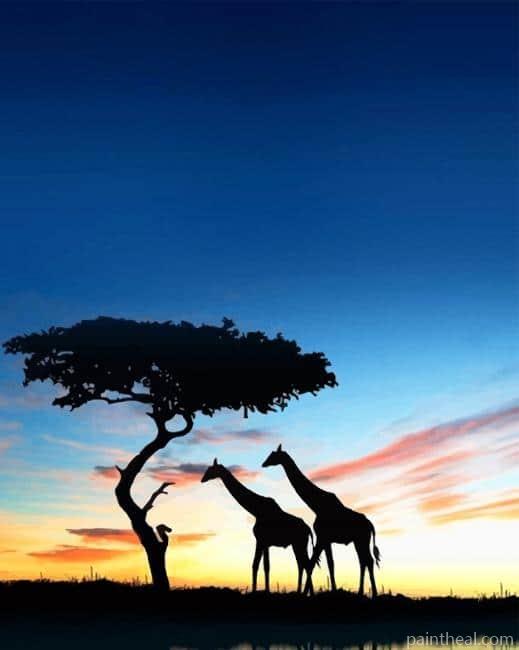 African Giraffes Silhouette Painting By Numbers Kits