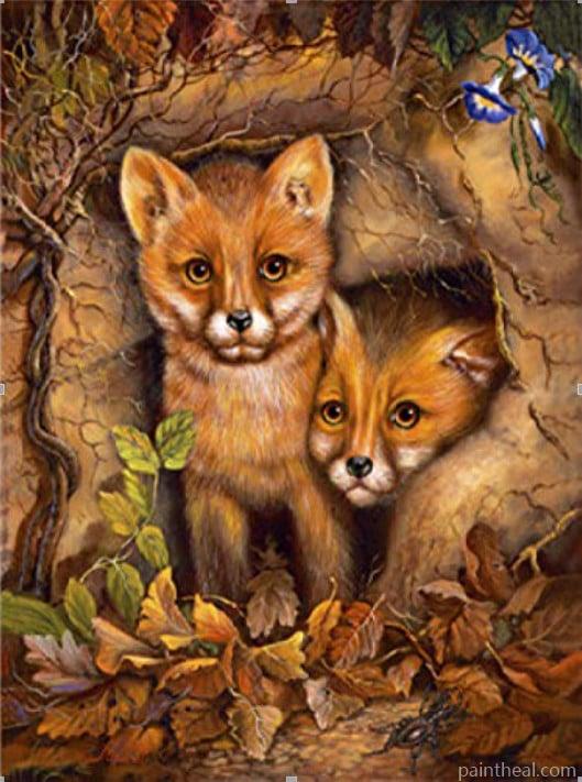 Fox Cubs In Den Painting By Numbers Kits