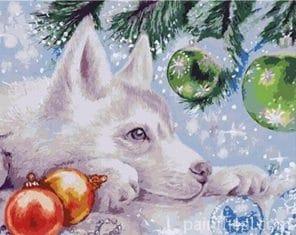 Husky Dog and Christmas Baubles – 5D Diamond Painting Painting By Numbers Kits