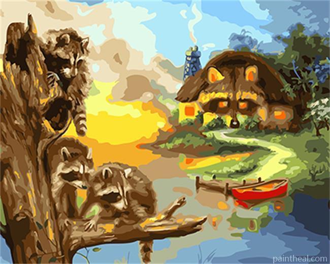 Raccoon House Painting By Numbers Kits