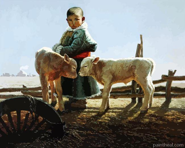 Little Boy With Sheep Painting By Numbers Kits