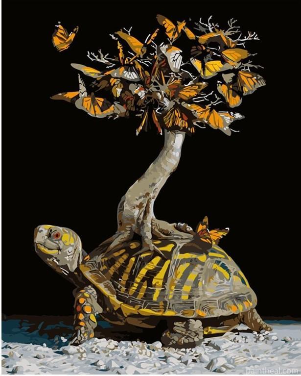 Turtle Back Butterfly Tree Painting By Numbers Kits
