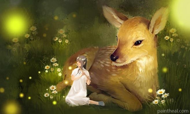 Roe Deer With Girl Painting By Numbers Kits