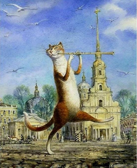 Cat Playing The Flute Painting By Numbers Kits