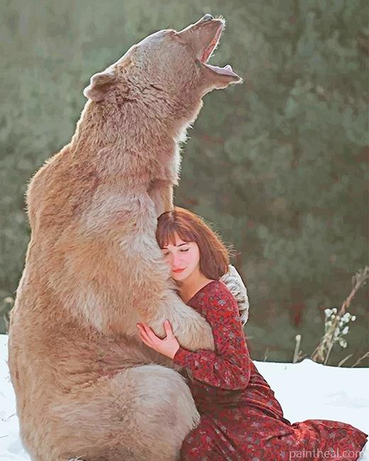 Girl Hugging Big Bear Painting By Numbers Kits