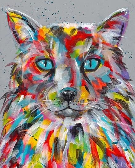 Colorful Fluffy Cat Painting By Numbers Kits