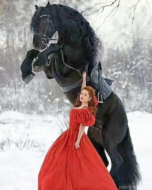 Girl with Black Horse Painting By Numbers Kits