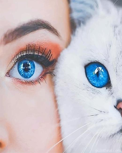 Cat Woman Blue Eyes Painting By Numbers Kits