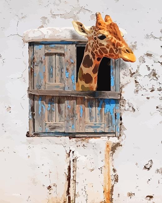 Giraffe Looking Through Window Painting By Numbers Kits