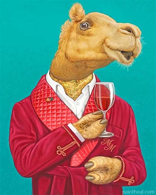 Classy Camel Drinking Wine Painting By Numbers Kits