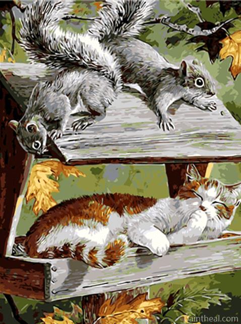 Chipmunk With Cat Painting By Numbers Kits