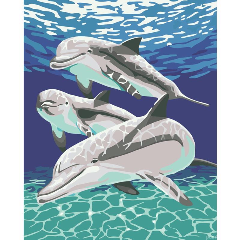 Three Dolphins Underwater Painting By Numbers Kits