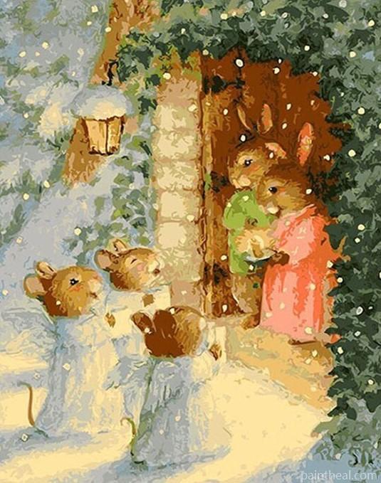 Rabbits In Snow Christmas Painting By Numbers Kits