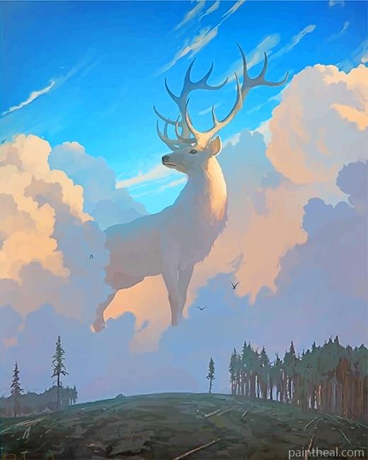 White Deer In Clouds Painting By Numbers Kits