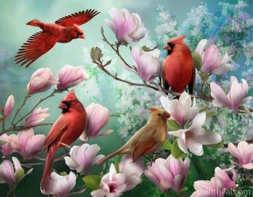 Four Birds And Flowers Painting By Numbers Kits