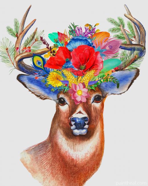 Stag Flowers – 5D Diamond Painting Painting By Numbers Kits