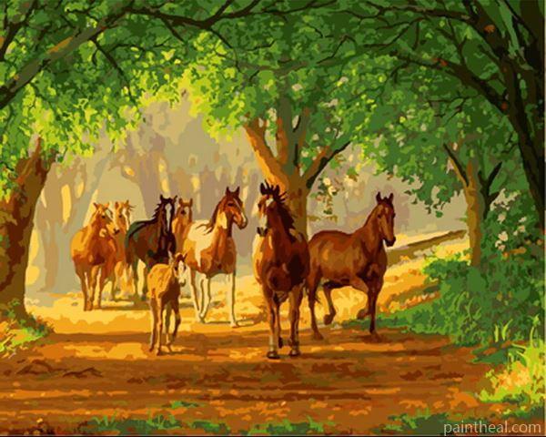 Country Lane Horses Painting By Numbers Kits