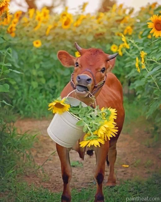 Cow In Sunflower Field Painting By Numbers Kits