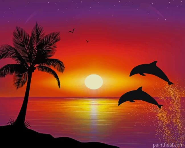 Dolphins Jumping Silhouette Painting By Numbers Kits