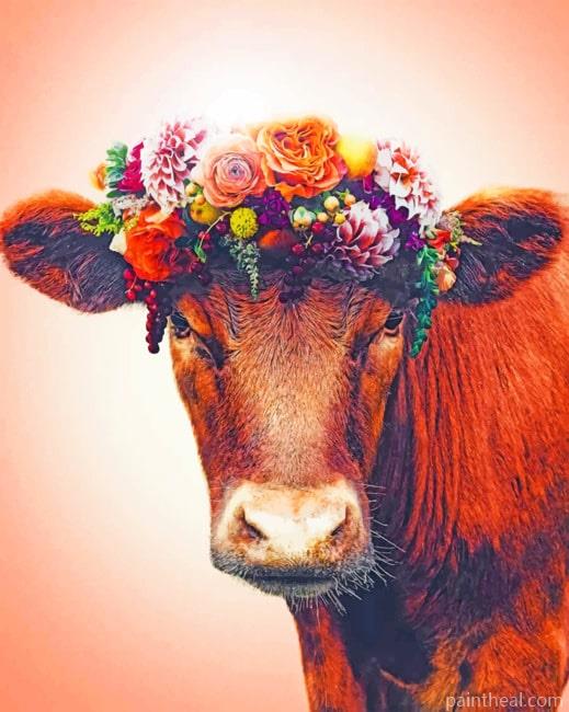 Floral Crown On Cow Painting By Numbers Kits