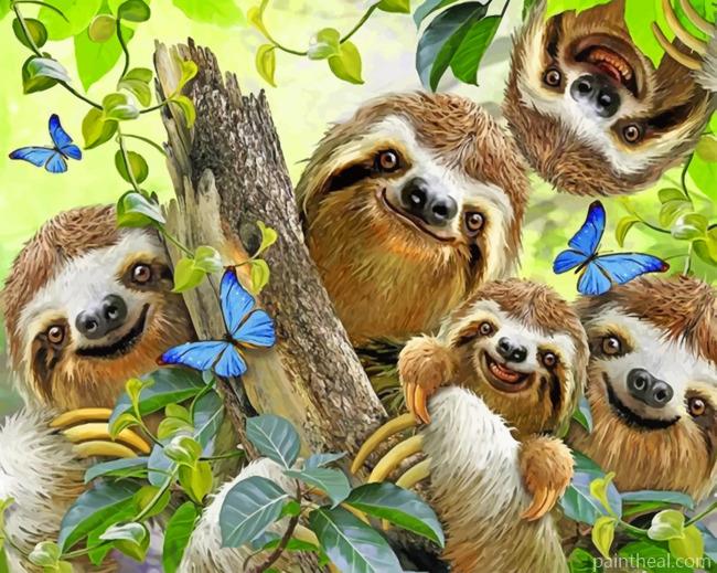 Happy Family Sloths Painting By Numbers Kits