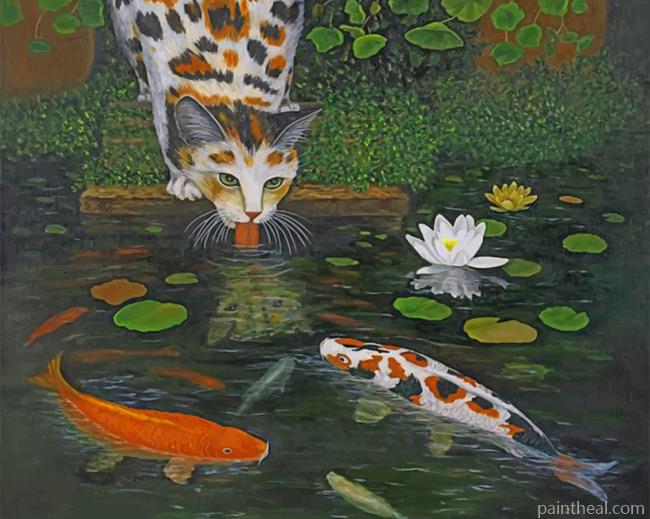 Koi Pond Cat Painting By Numbers Kits