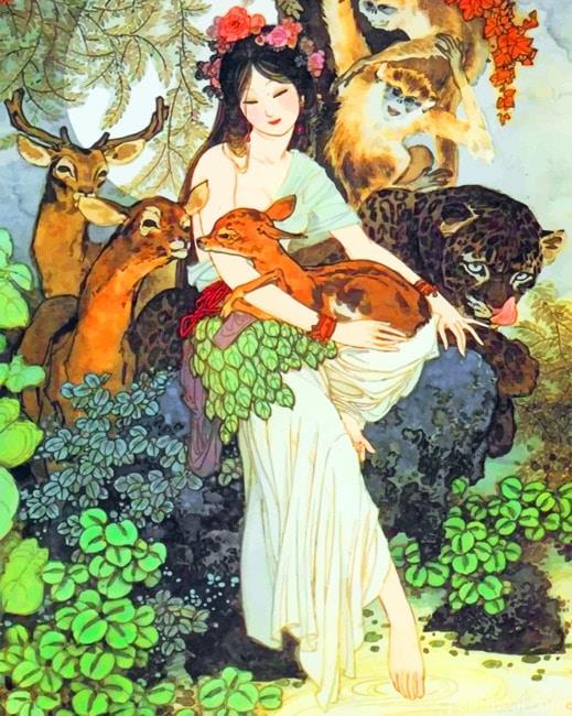 Asian Woman And Stag Painting By Numbers Kits