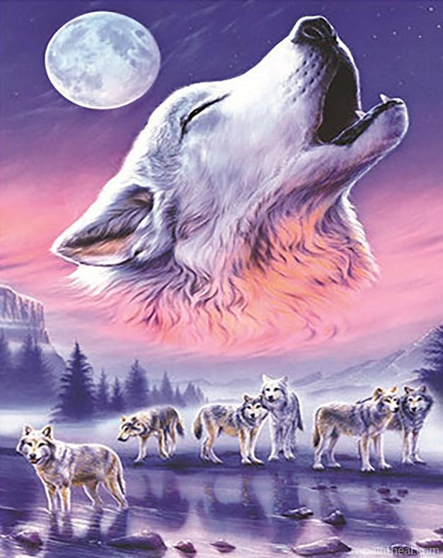 Wolves Howling at Moon Painting By Numbers Kits