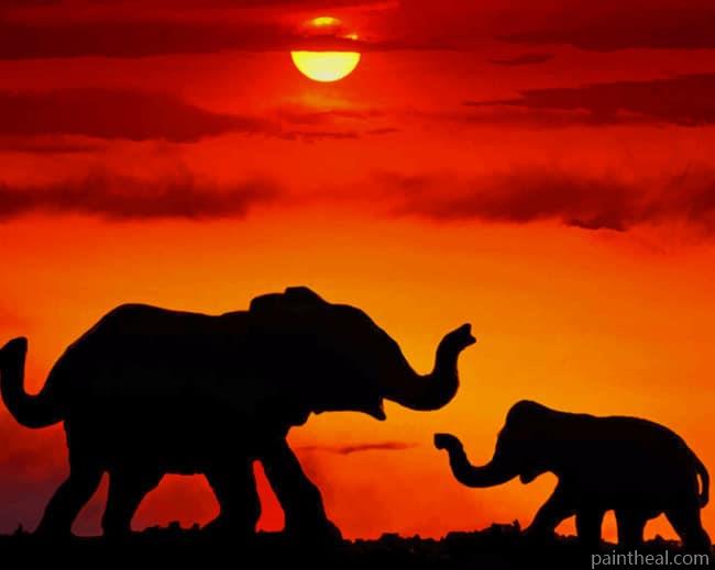 Elephants At The Sunset Painting By Numbers Kits