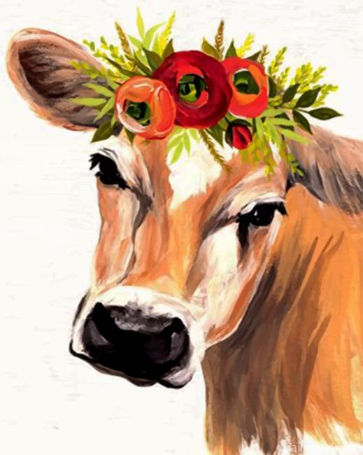 Cow With Floral Crown Painting By Numbers Kits