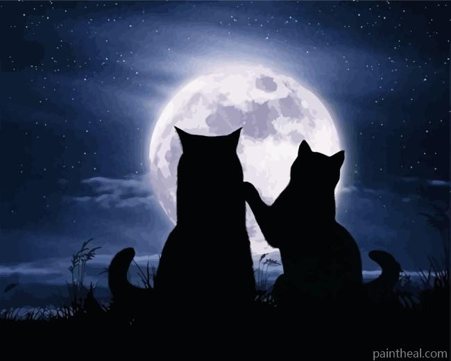 Couples Cats And Moon Painting By Numbers Kits