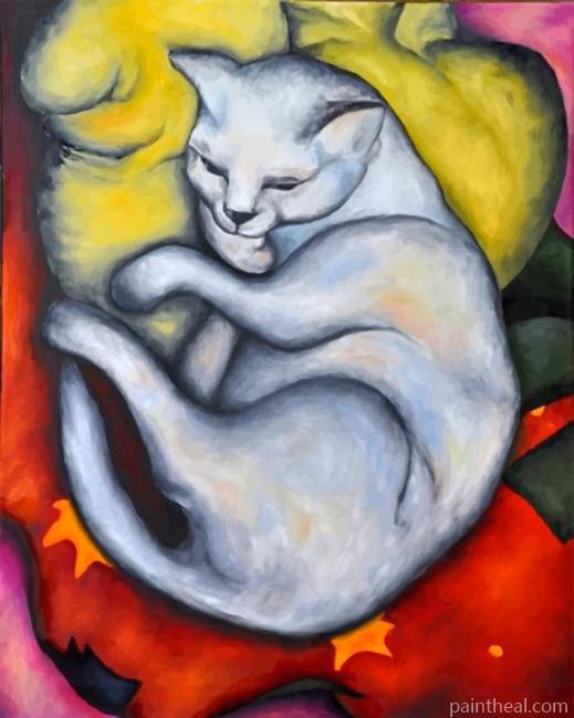 Sleepy White Cat Painting By Numbers Kits
