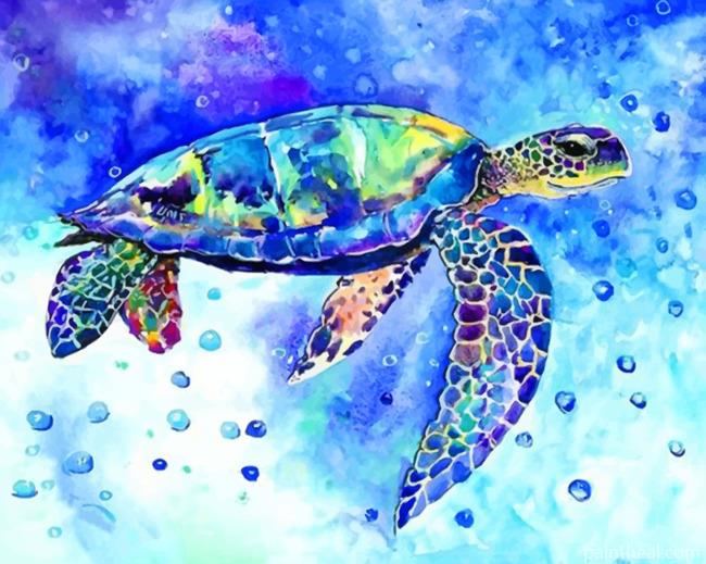 Aesthetic Blue Turtle Painting By Numbers Kits