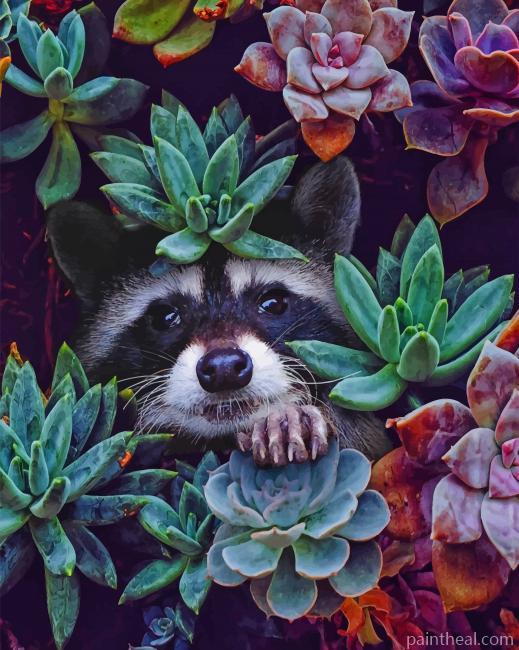 Raccoon On Succulents Painting By Numbers Kits