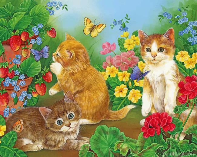 Cats In Garden Painting By Numbers Kits