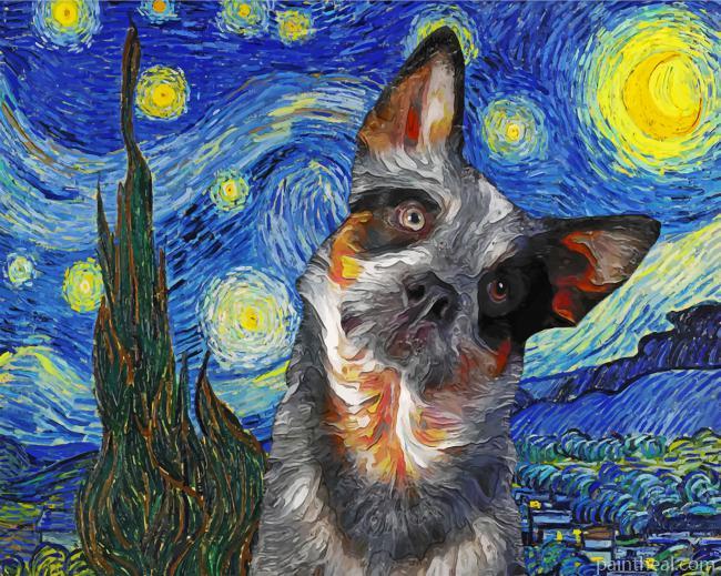 Starry Night Cattle Dog Painting By Numbers Kits