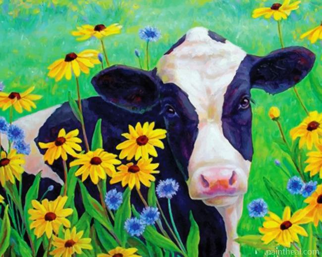 Aesthetic Cow And Flowers Painting By Numbers Kits