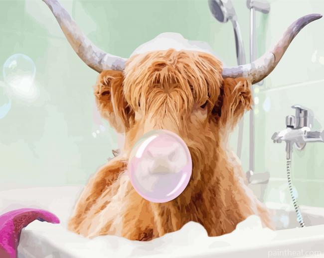 Highland Cow In Bathub Painting By Numbers Kits