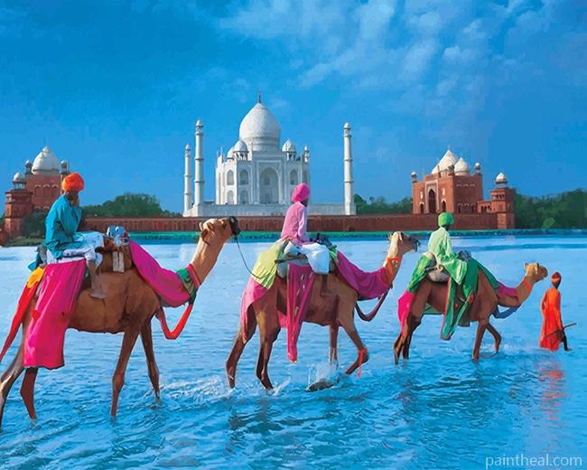 Taj Mahal India Camels Painting By Numbers Kits