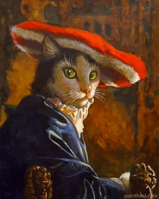 Classy Cat In Red Hat Painting By Numbers Kits
