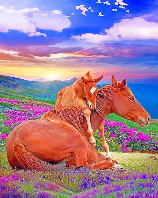Mommy And Son Horses Painting By Numbers Kits