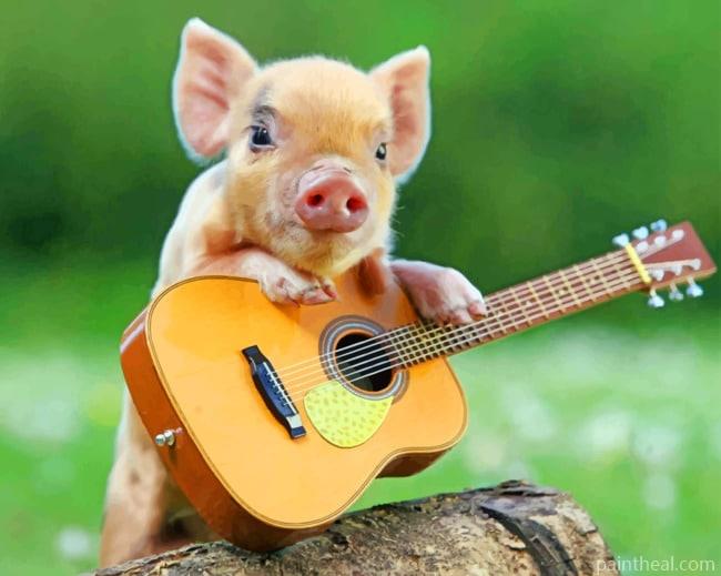 Little Pig With Guitar Painting By Numbers Kits