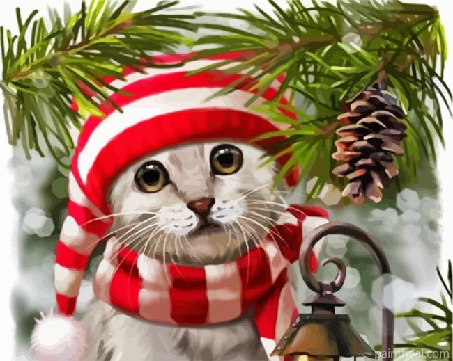 Cute Christmas Cat Painting By Numbers Kits